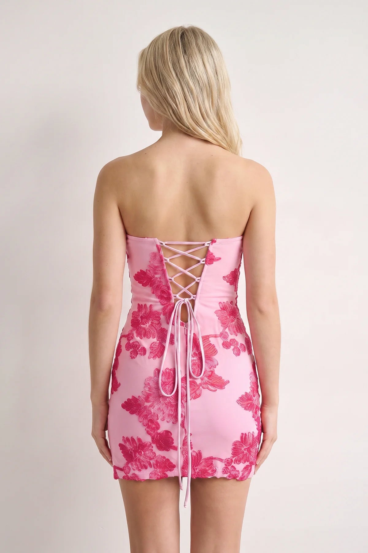 Hot Pink Strapless Embroidered Tulle Bodycon Homecoming Dress