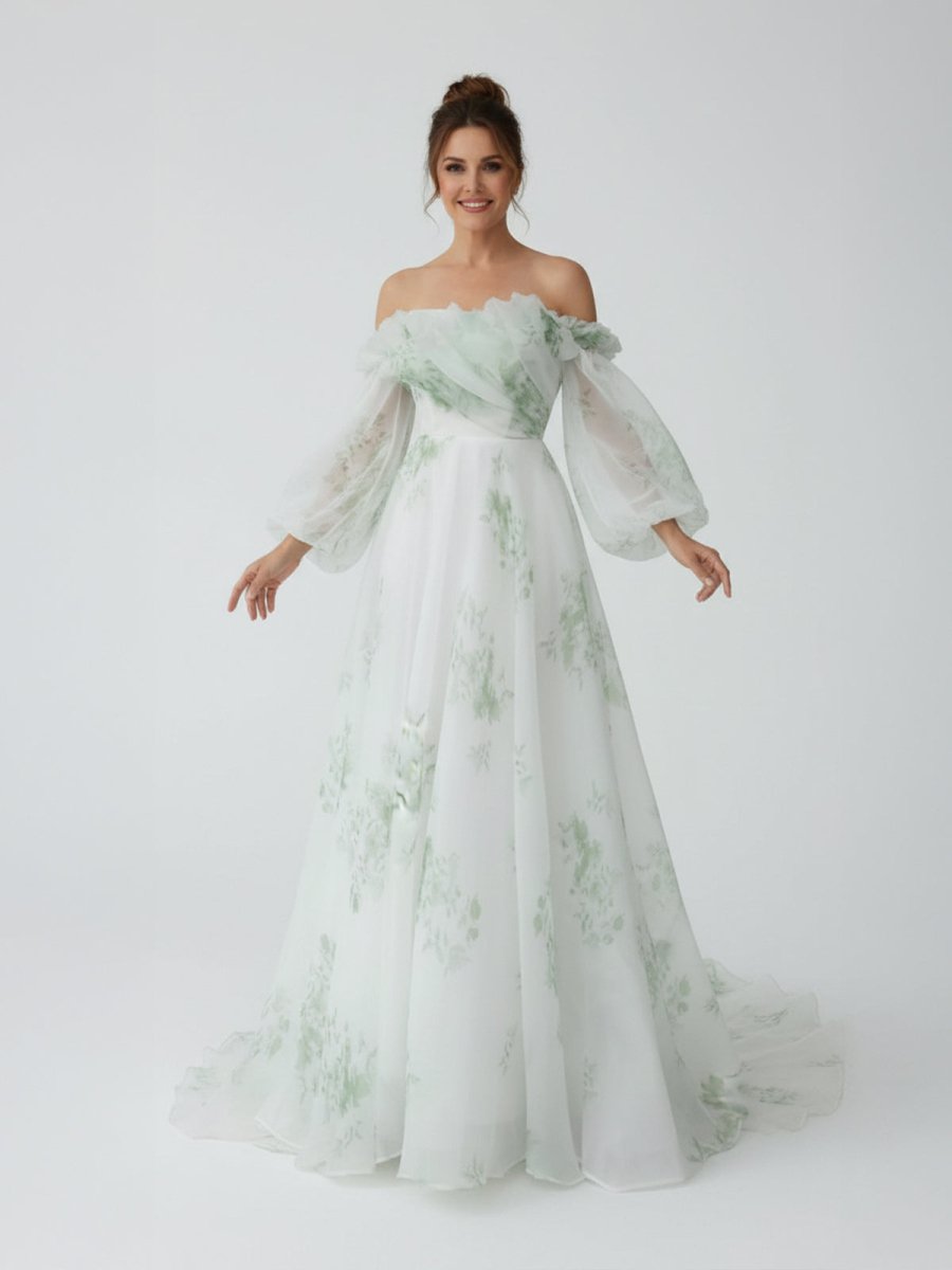 A-Line Floral Appliqued Majesty Bridal Wedding Dress with Ruffles