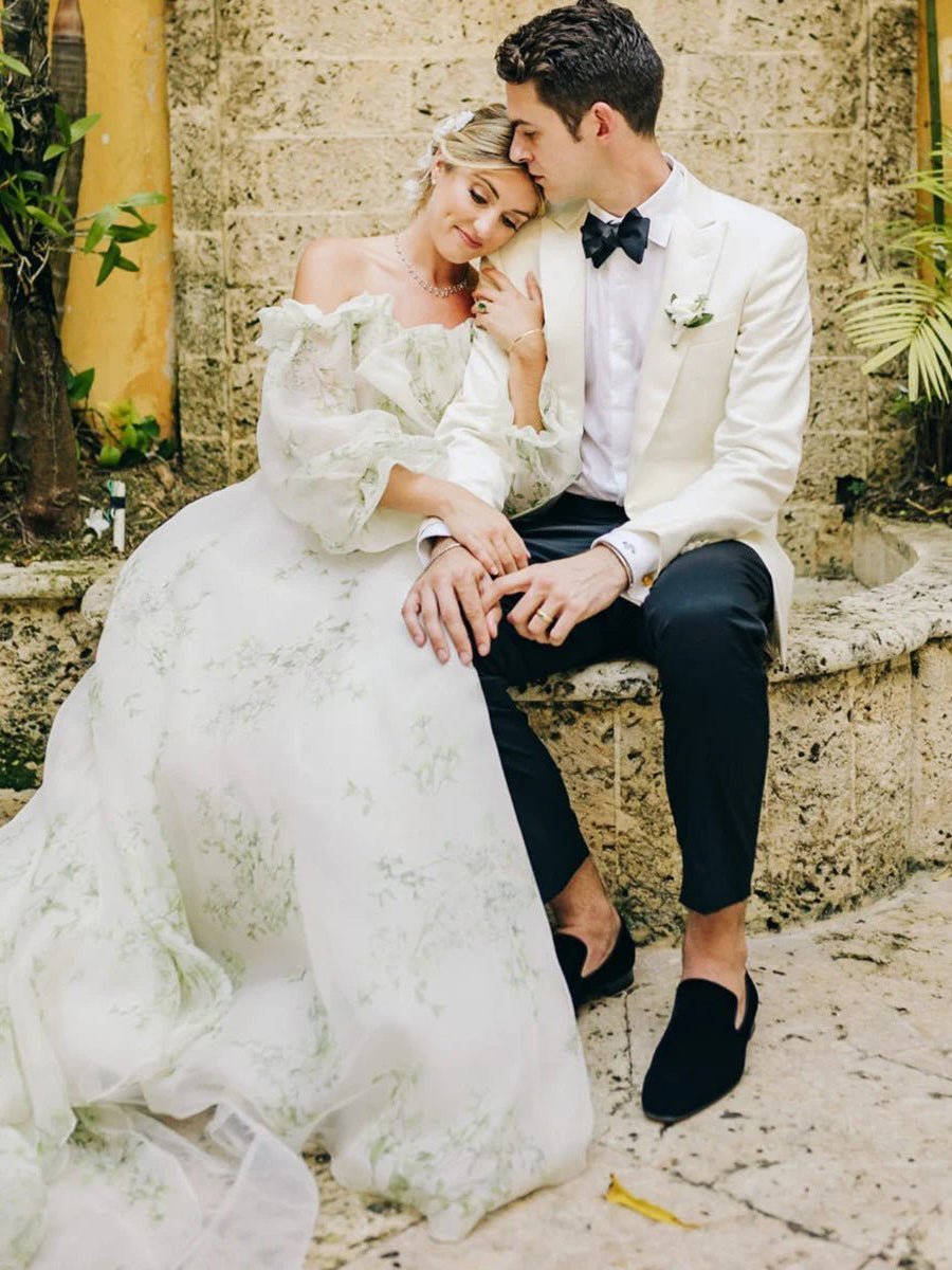 A-Line Floral Appliqued Majesty Bridal Wedding Dress with Ruffles