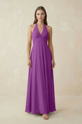 A-Line Pleated Chiffon V-Neck Bridesmaid Dress in Amethyst