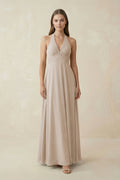 A-Line Pleated Chiffon V-Neck Bridesmaid Dress in Frost
