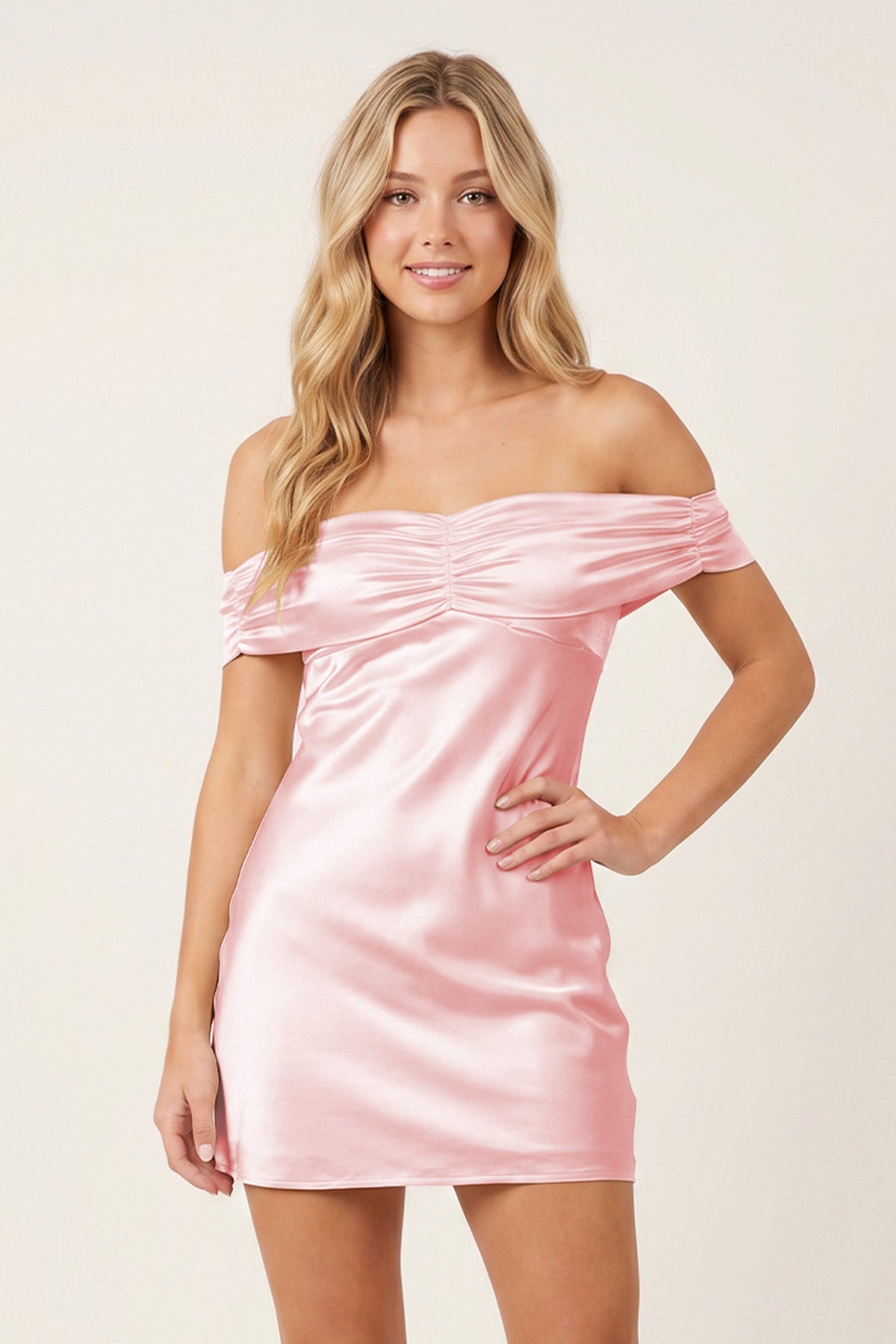 Aqua Off-the-Shoulder Satin Sheath Homecoming Dress