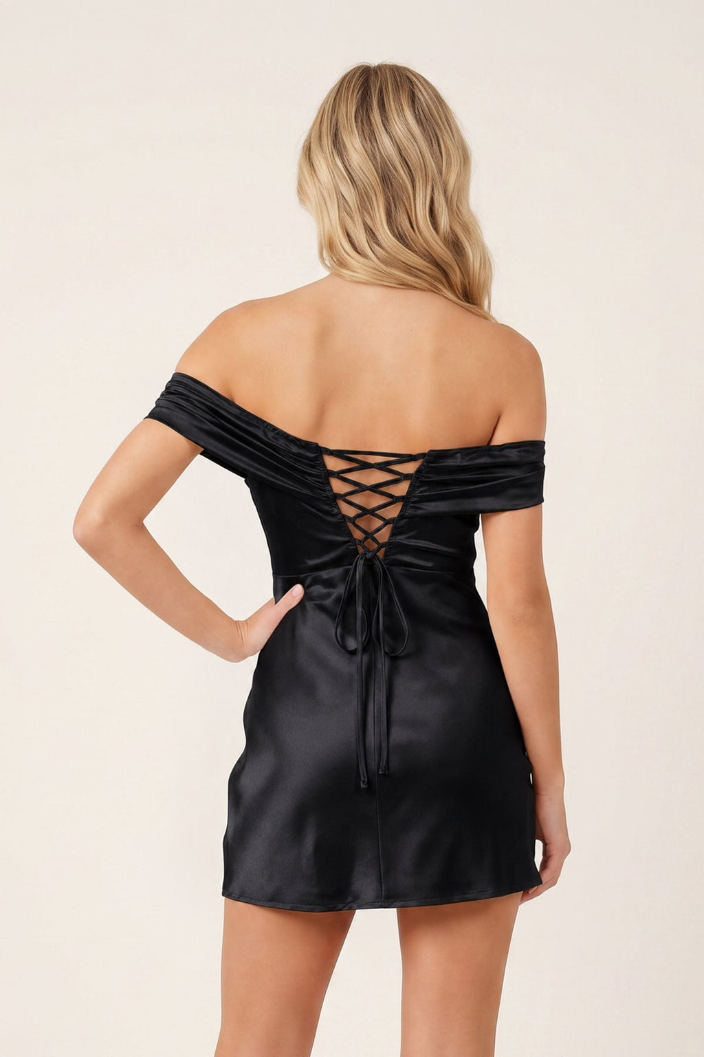 Aqua Off-the-Shoulder Satin Sheath Homecoming Dress