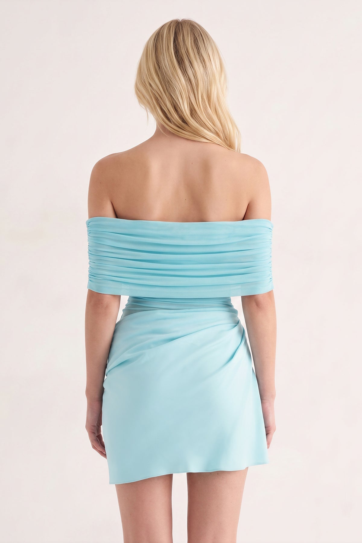 Aqua Off the Shoulder Sheath Ruched Tulle Homecoming Dress