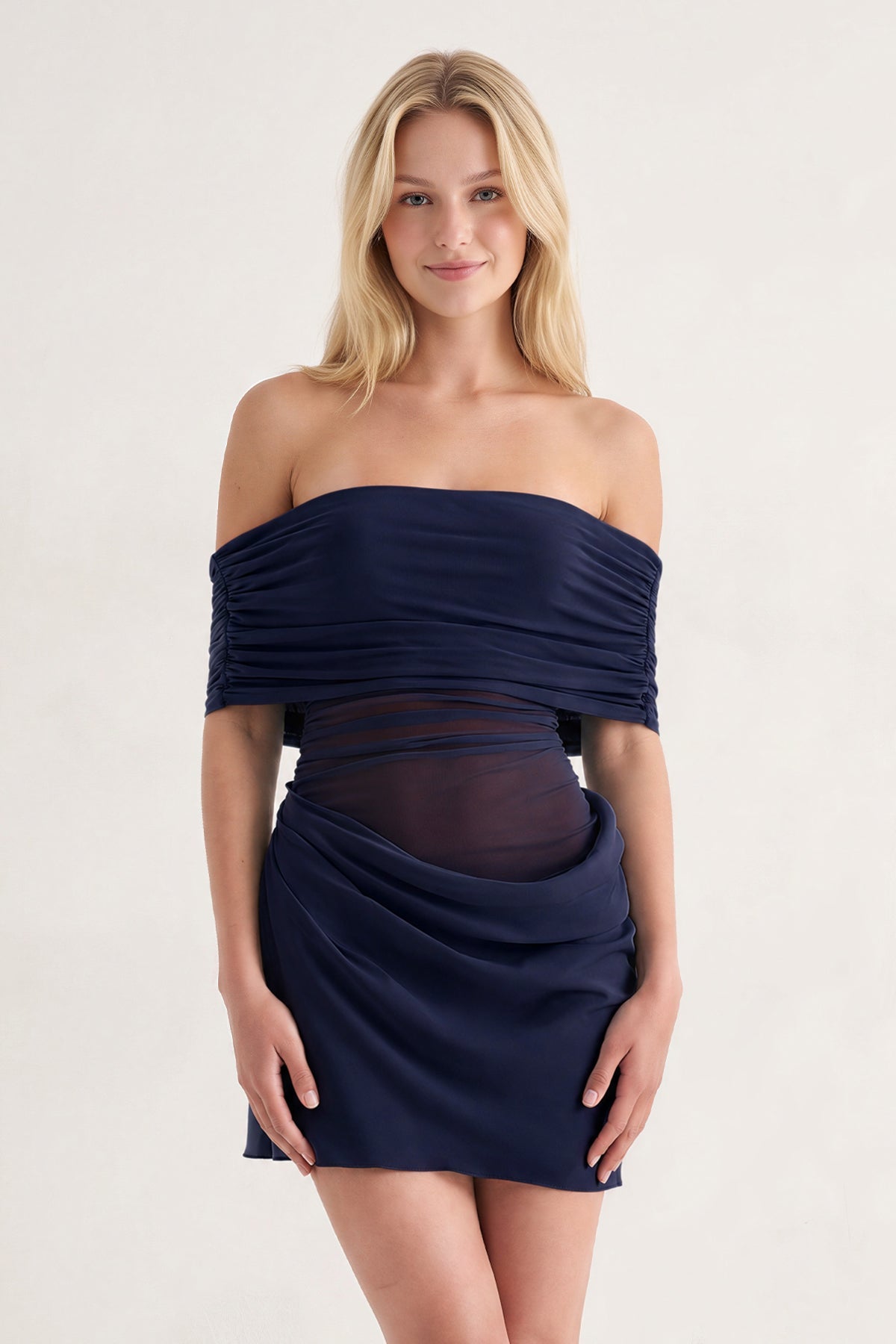Aqua Off the Shoulder Sheath Ruched Tulle Homecoming Dress