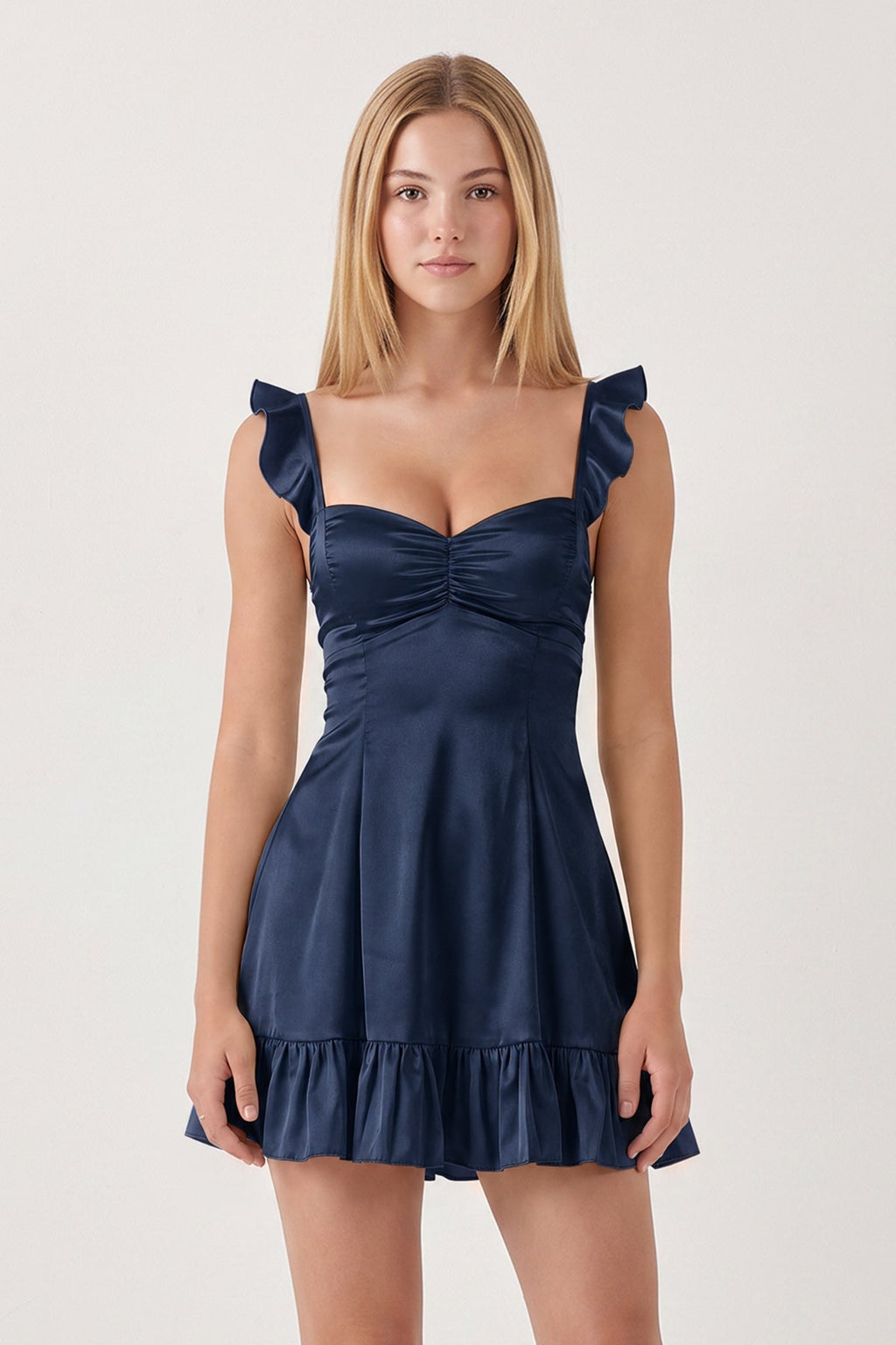 Aqua Sweetheart Ruffled A-Line Satin Homecoming Dress