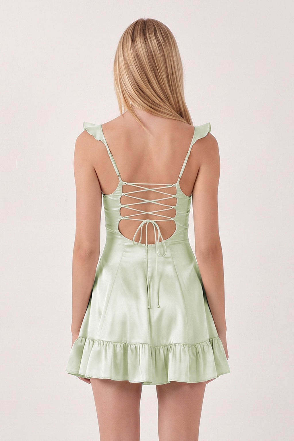 Aqua Sweetheart Ruffled A-Line Satin Homecoming Dress