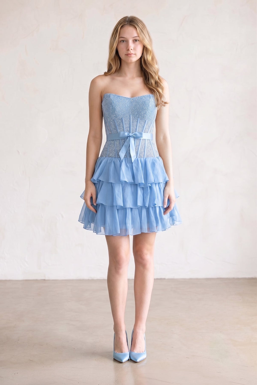 Black Beaded Corset Strapless Ruffled A-Line Homecoming Dress