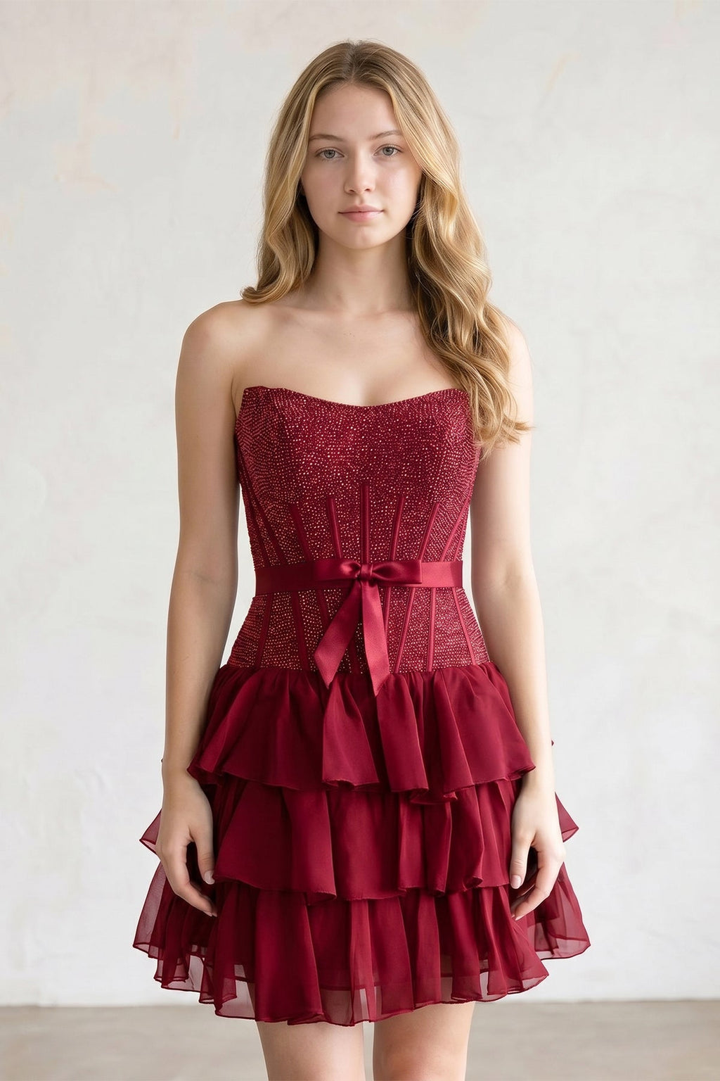 Black Beaded Corset Strapless Ruffled A-Line Homecoming Dress