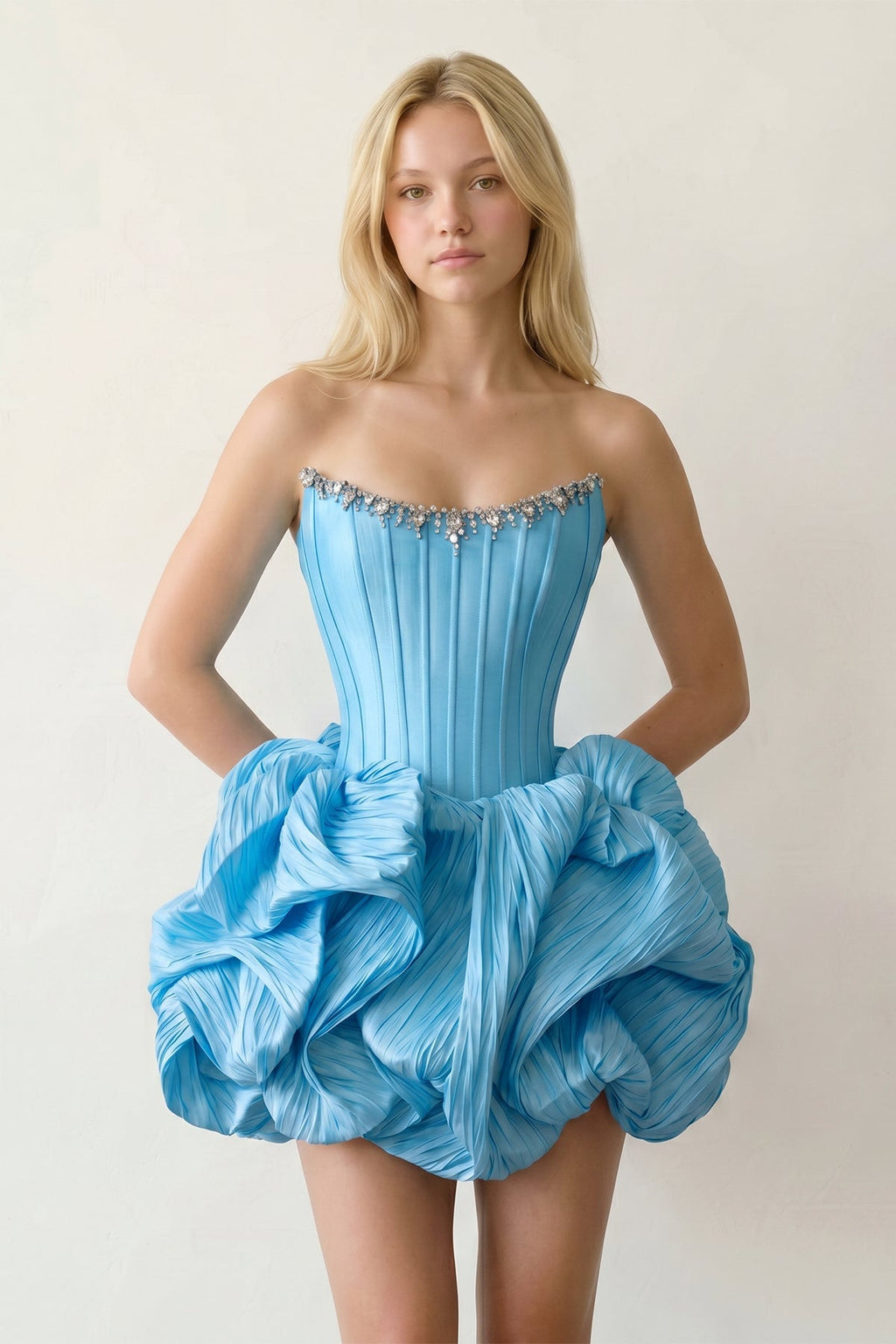 Black Bubble Hem Strapless Basque Waist Homecoming Dress With Beading