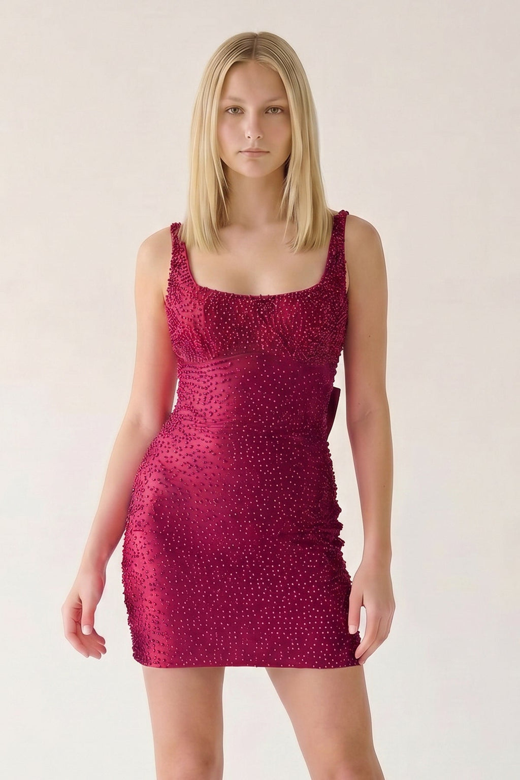 Black Scoop Neck Sheath Satin Beaded Homecoming Dress