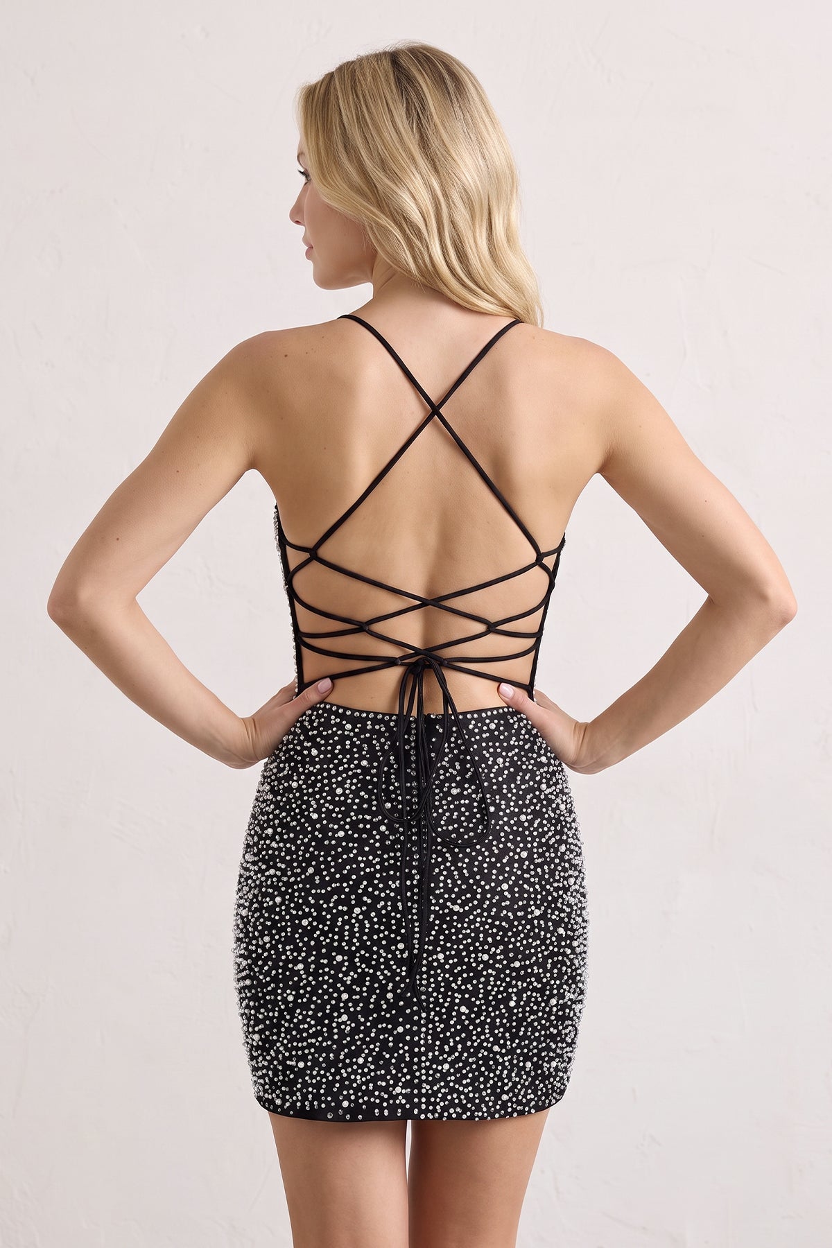 Black Sparkly Spaghetti Straps Sheath Mini Homecoming Dress With Pearl