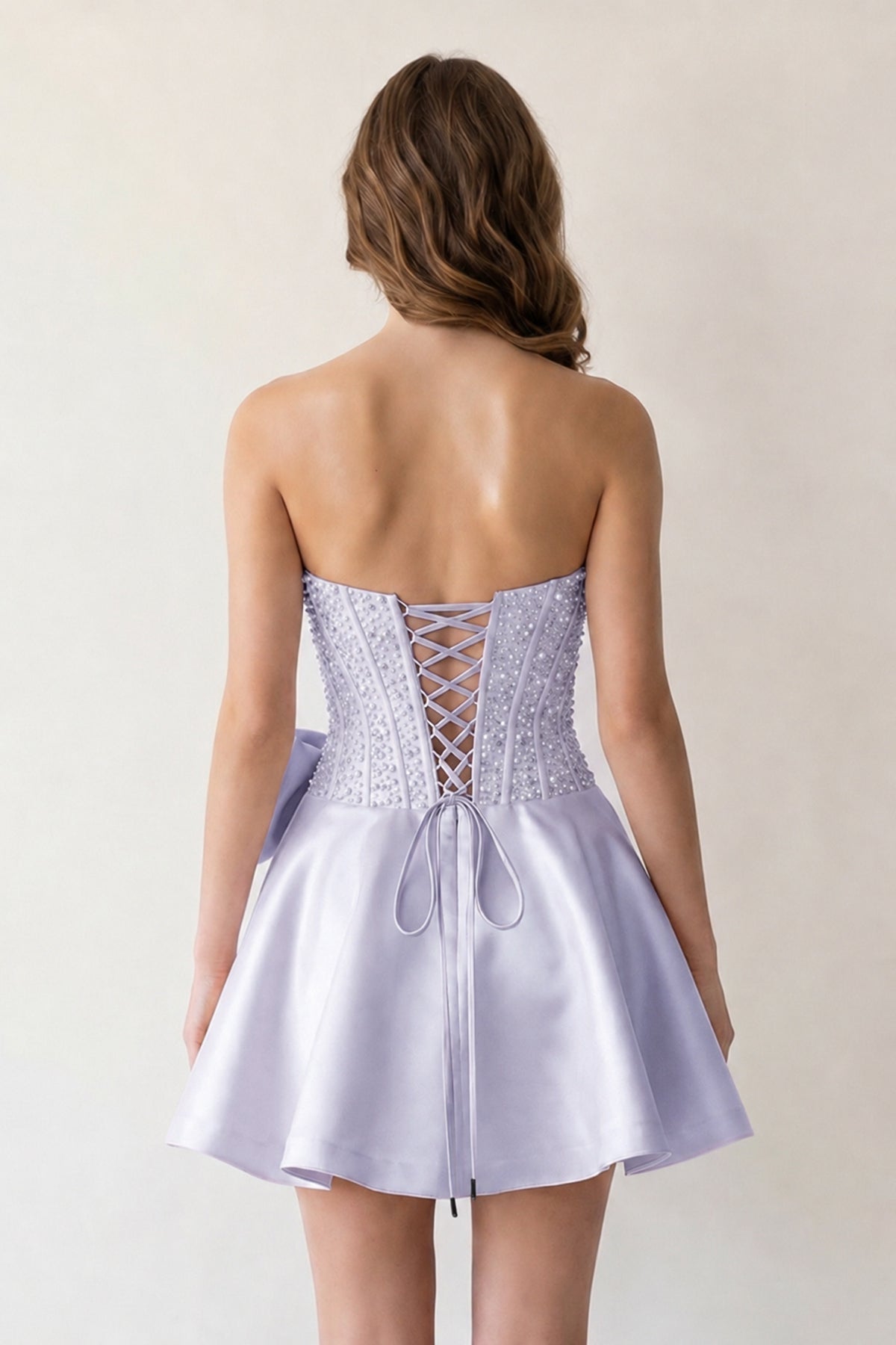 Black Sparkly Strapless A-Line Satin Corset Mini Homecoming Dress With Pearl