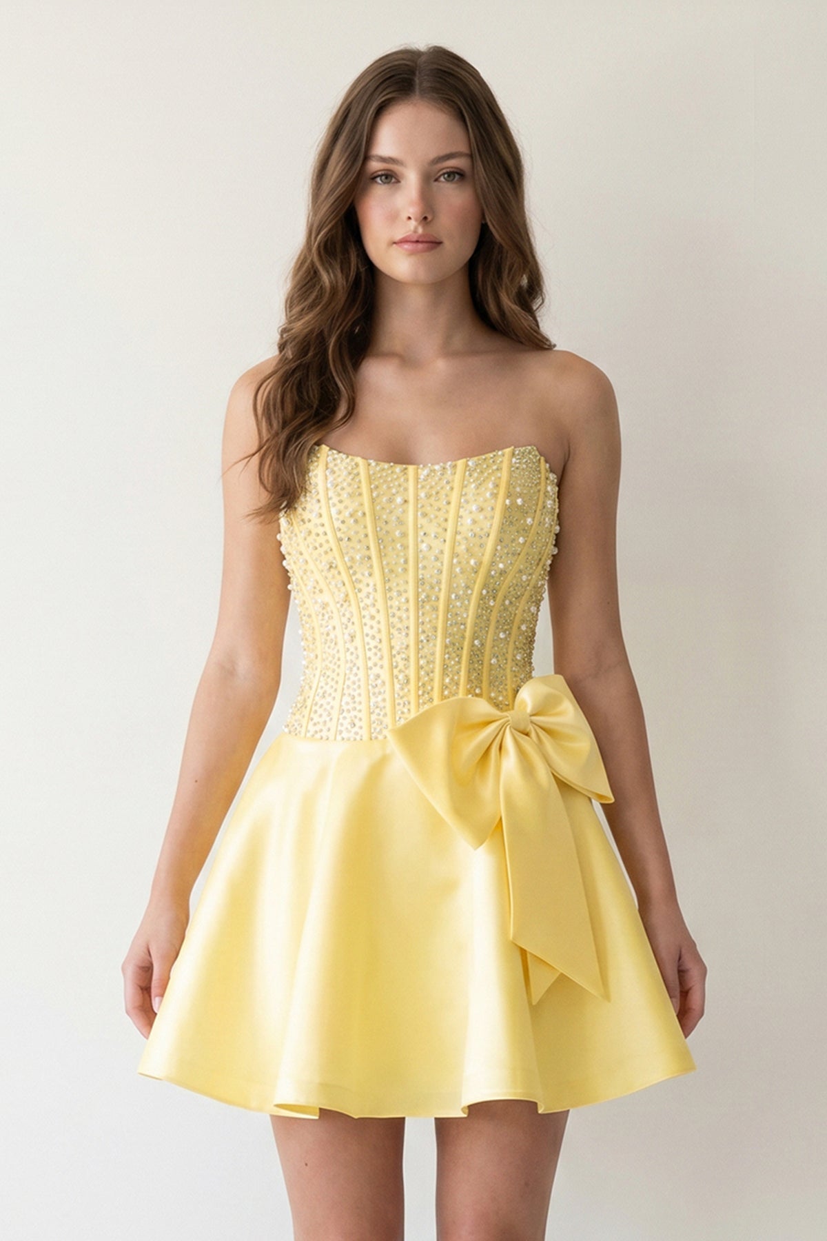 Black Sparkly Strapless A-Line Satin Corset Mini Homecoming Dress With Pearl
