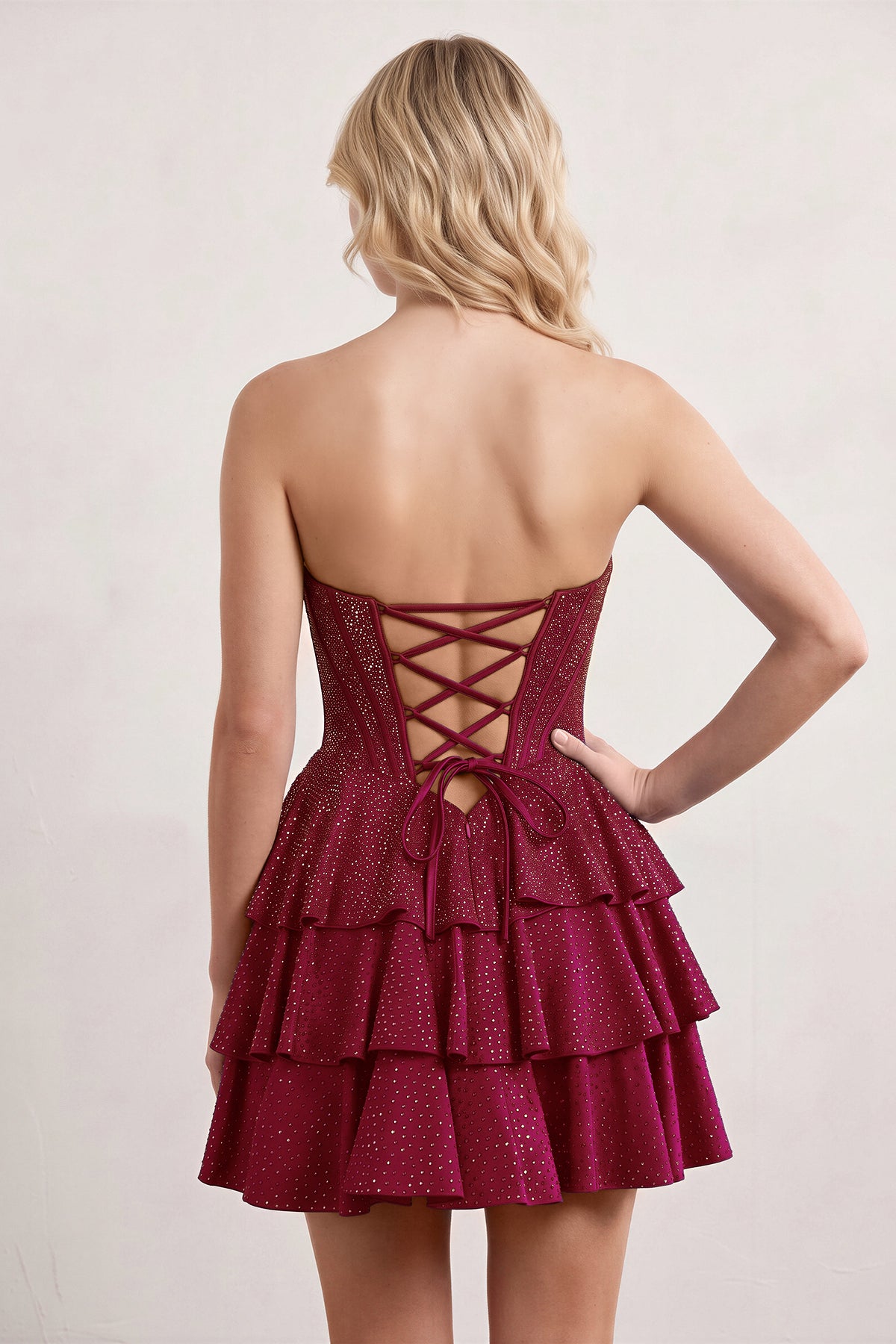 Royal Blue Glitter Beaded A-Line Ruffled Corset Satin Homecoming Dress