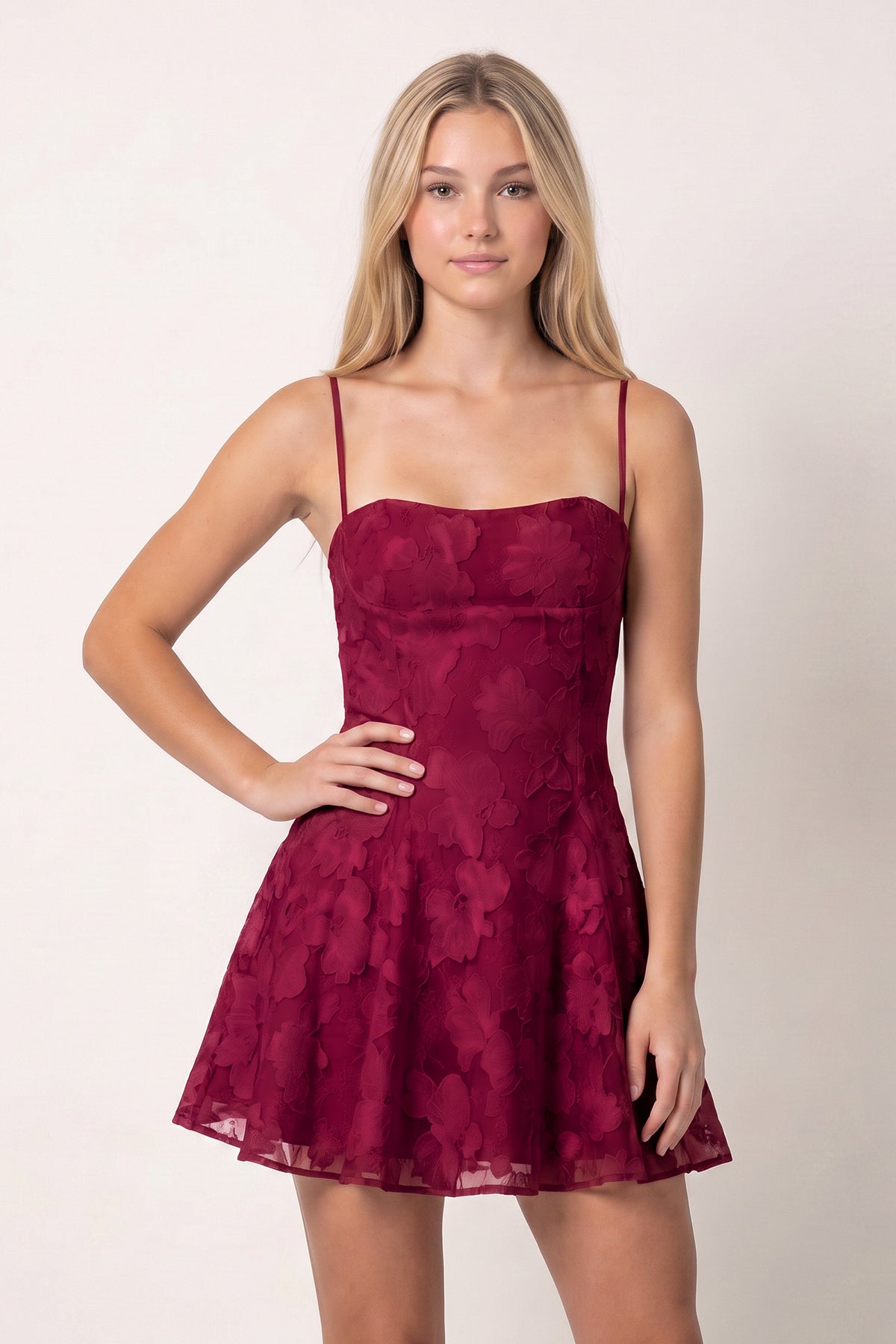 Spaghetti Straps A-Line Chiffon Jacquard Homecoming Dress