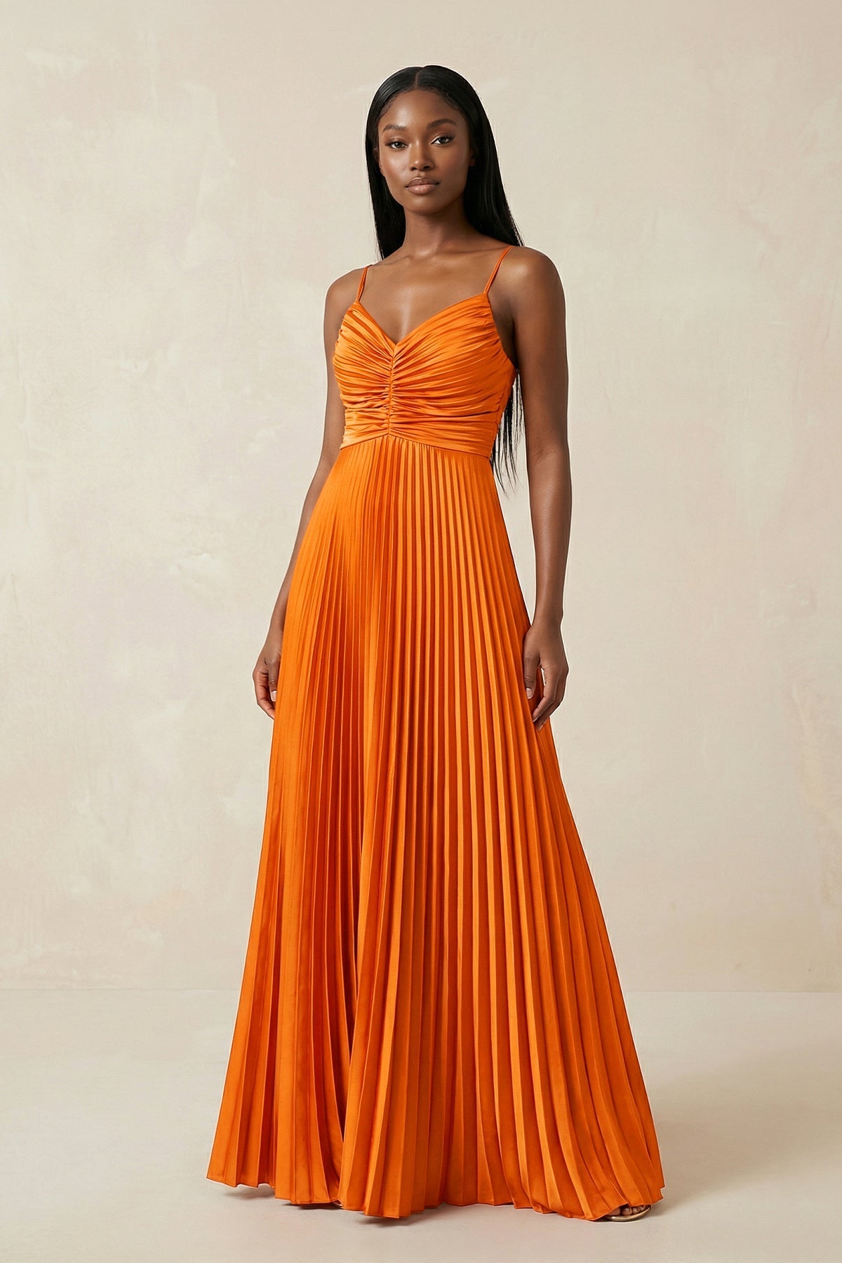 Cami Strap Pleated A-Line Bridesmaid Dress in Cinnamon