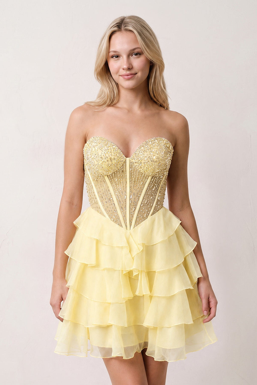 Coral Pink Sweetheart Tiered Ruffled A-Line Corset Chiffon Homecoming Dress