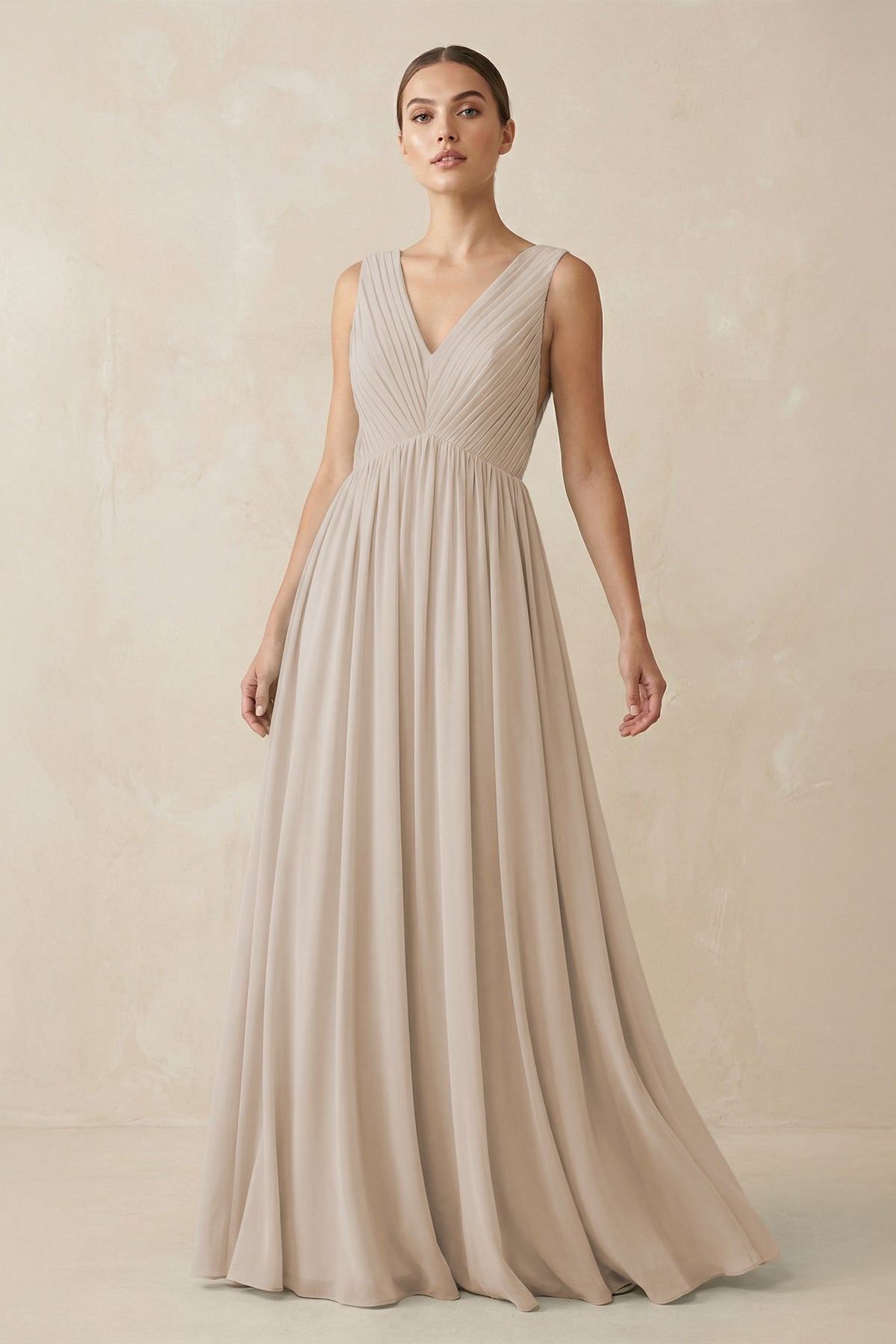 V-Neck Pleated A-Line Chiffon Bridesmaid Dress in Frost