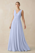 V-Neck Pleated A-Line Chiffon Bridesmaid Dress in Ice
