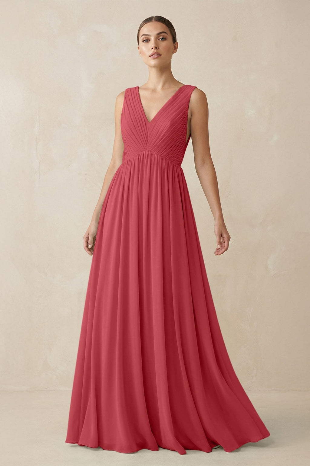 V-Neck Pleated A-Line Chiffon Bridesmaid Dress in Merlot