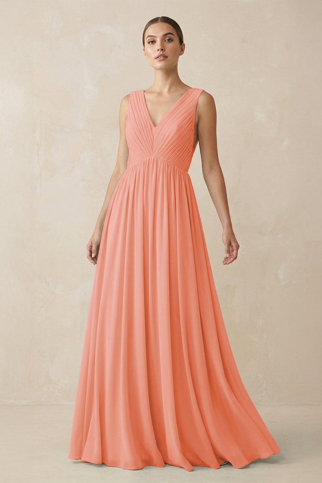 V-Neck Pleated A-Line Chiffon Bridesmaid Dress in Rosette