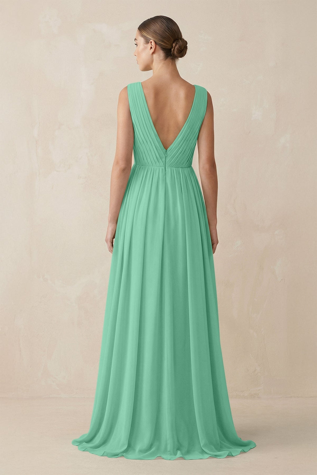 V-Neck Pleated A-Line Chiffon Bridesmaid Dress in Turquoise