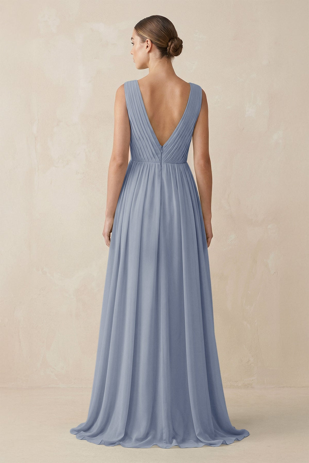 V-Neck Pleated A-Line Chiffon Bridesmaid Dress in Twilight
