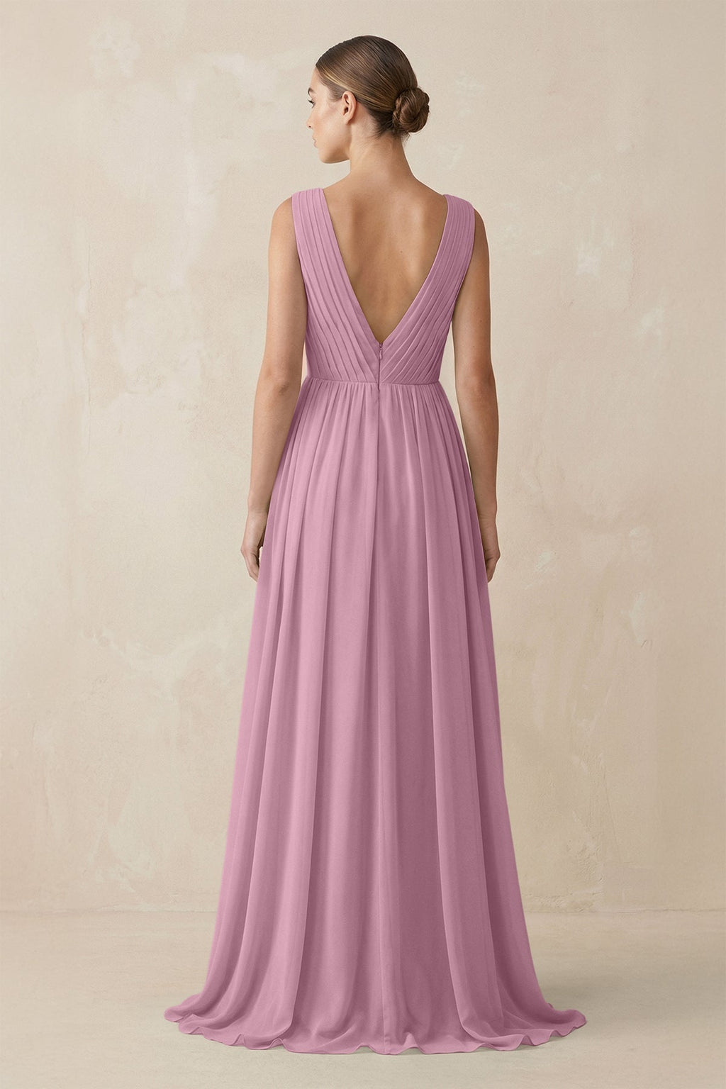 V-Neck Pleated A-Line Chiffon Bridesmaid Dress in Vintage Mauve
