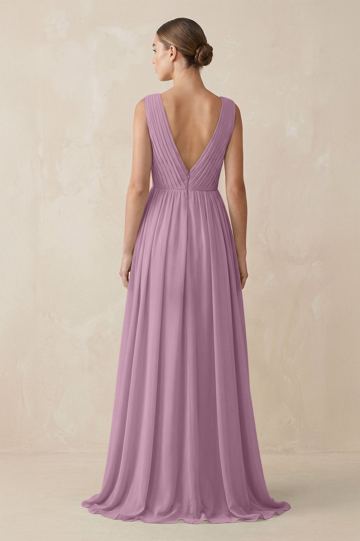 V-Neck Pleated A-Line Chiffon Bridesmaid Dress in Wisteria