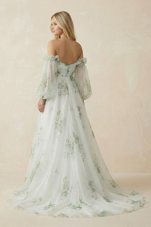 A-Line Floral Appliqued Majesty Bridal Wedding Dress with Ruffles