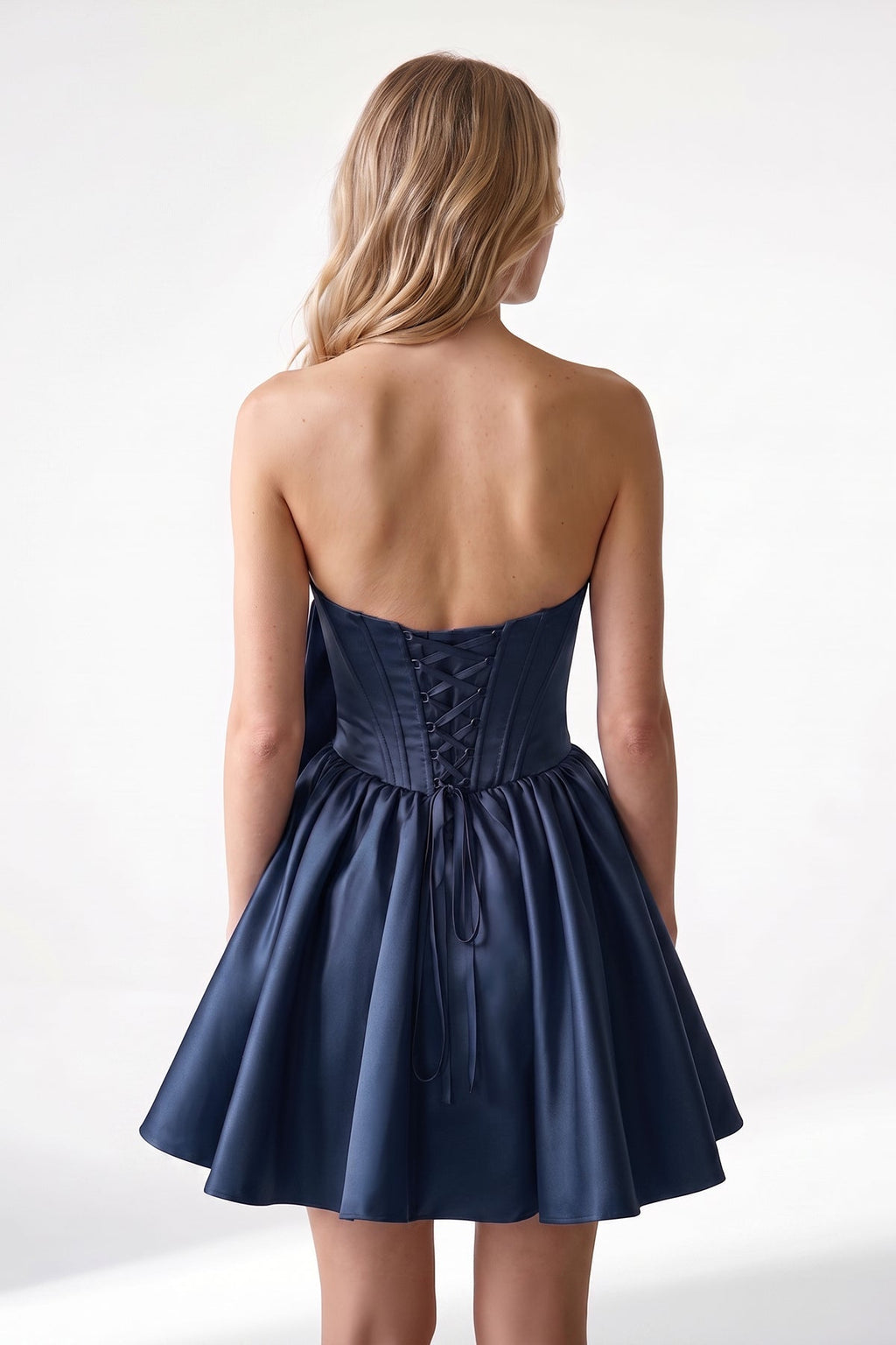 Fuchsia Strapless A-Line Satin Mini Corset Homecoming Dress With Bow