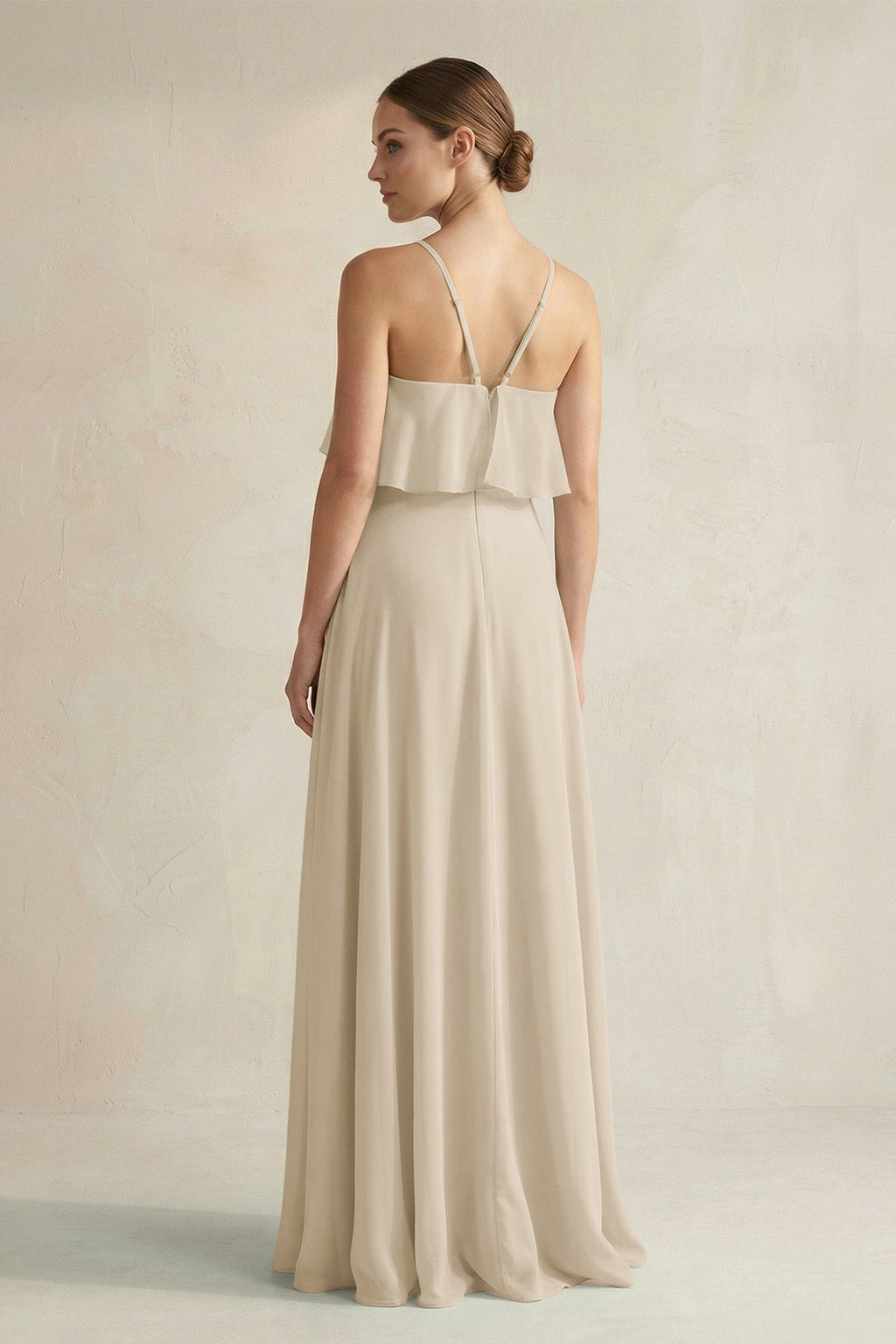 Halter Neck A-Line Chiffon Bridesmaid Dress with Keyhole in Champagne