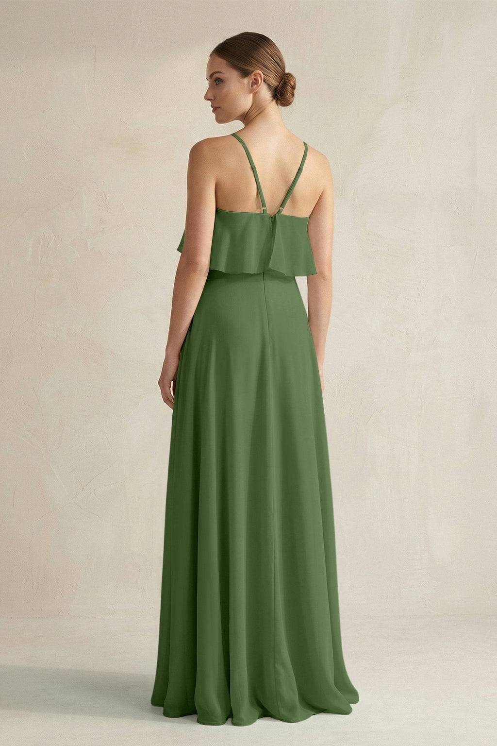 Halter Neck A-Line Chiffon Bridesmaid Dress with Keyhole in Moss