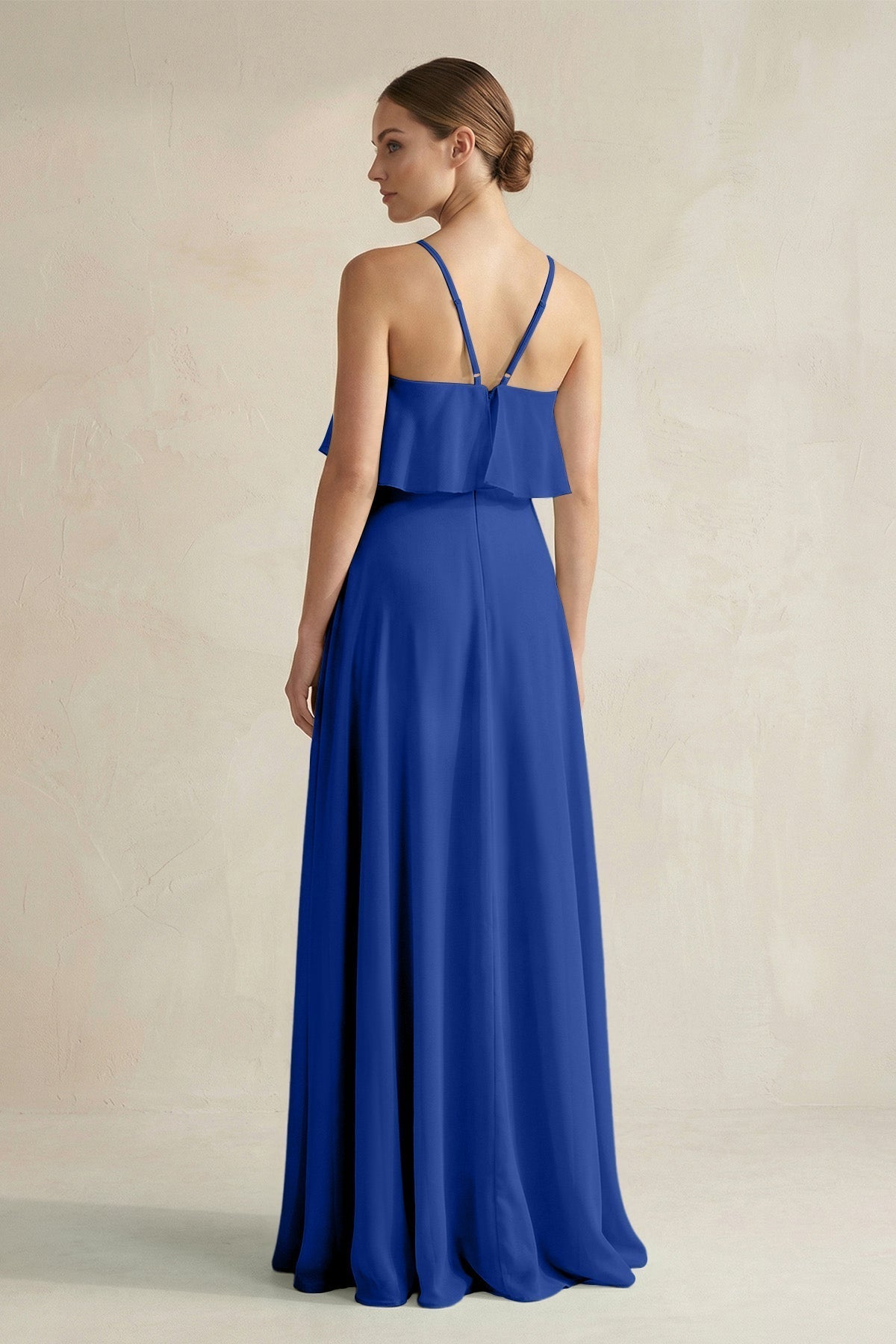 Halter Neck A-Line Chiffon Bridesmaid Dress with Keyhole in Royal Blue