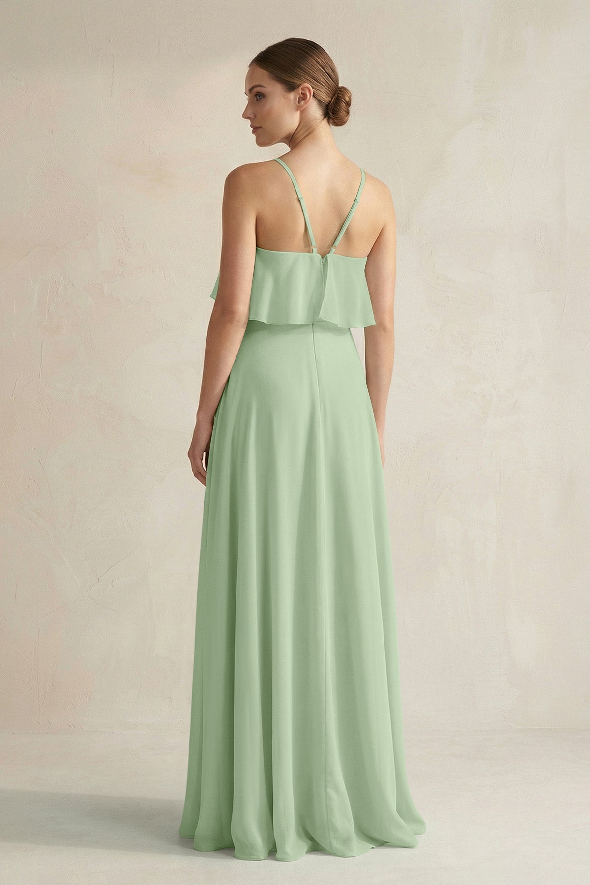 Halter Neck A-Line Chiffon Bridesmaid Dress with Keyhole in Sage
