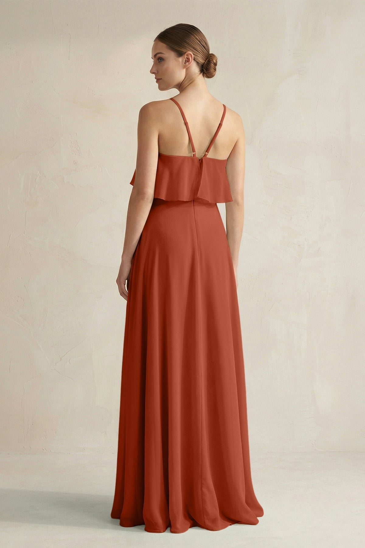 Halter Neck A-Line Chiffon Bridesmaid Dress with Keyhole in Spice