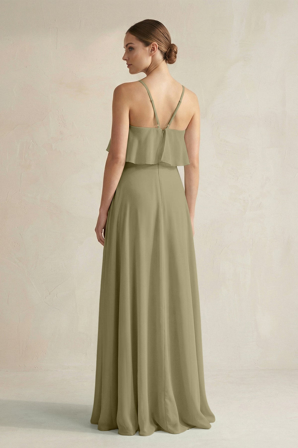 Halter Neck A-Line Chiffon Bridesmaid Dress with Keyhole in Thyme