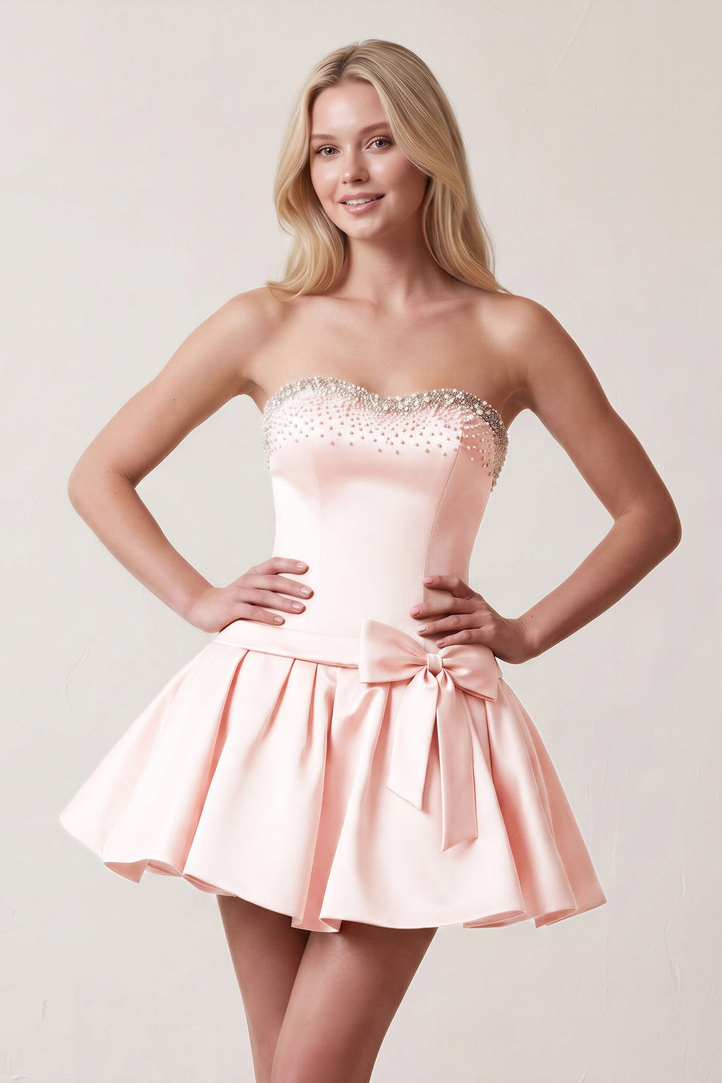 Hot Pink Rhinestones Sweetheart Ruched A-Line Homecoming Dress With Bow