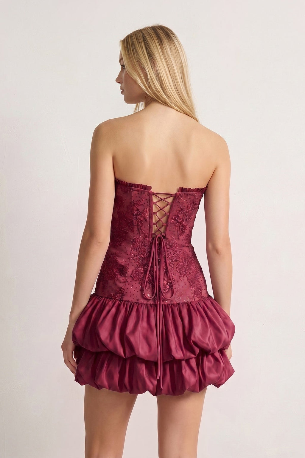 Hot Pink Strapless Embroidered Flower Ruched A-Line Homecoming Dress