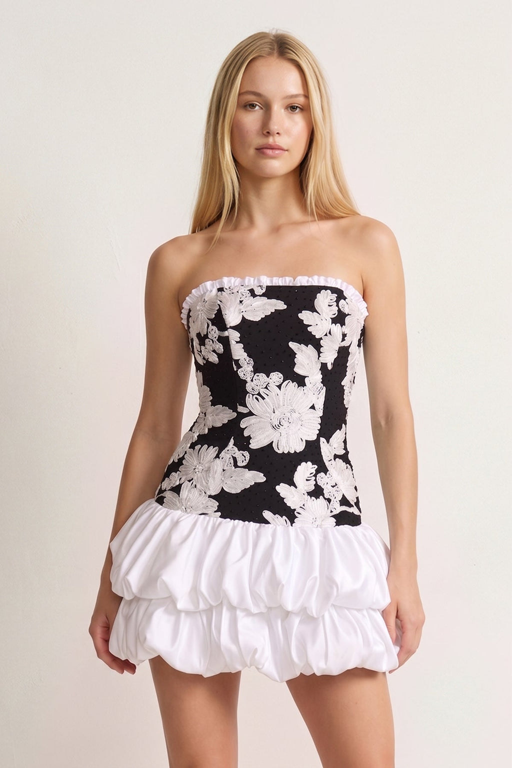 Hot Pink Strapless Embroidered Flower Ruched A-Line Homecoming Dress