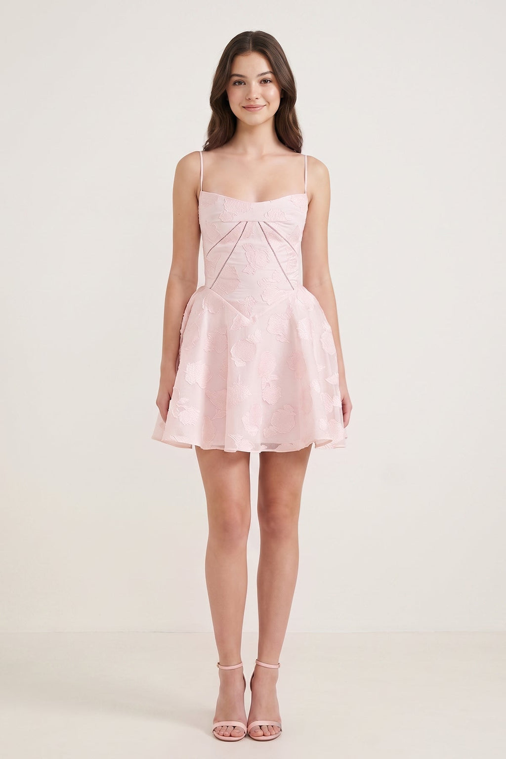 Ivory Spaghetti Straps Chiffon Jacquard A-Line Homecoming Dress