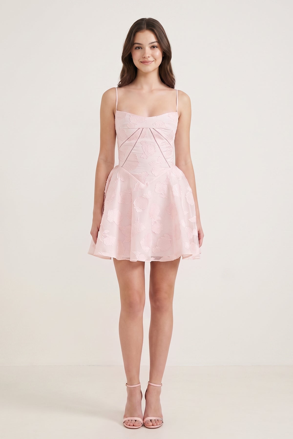 Ivory Spaghetti Straps Chiffon Jacquard A-Line Homecoming Dress