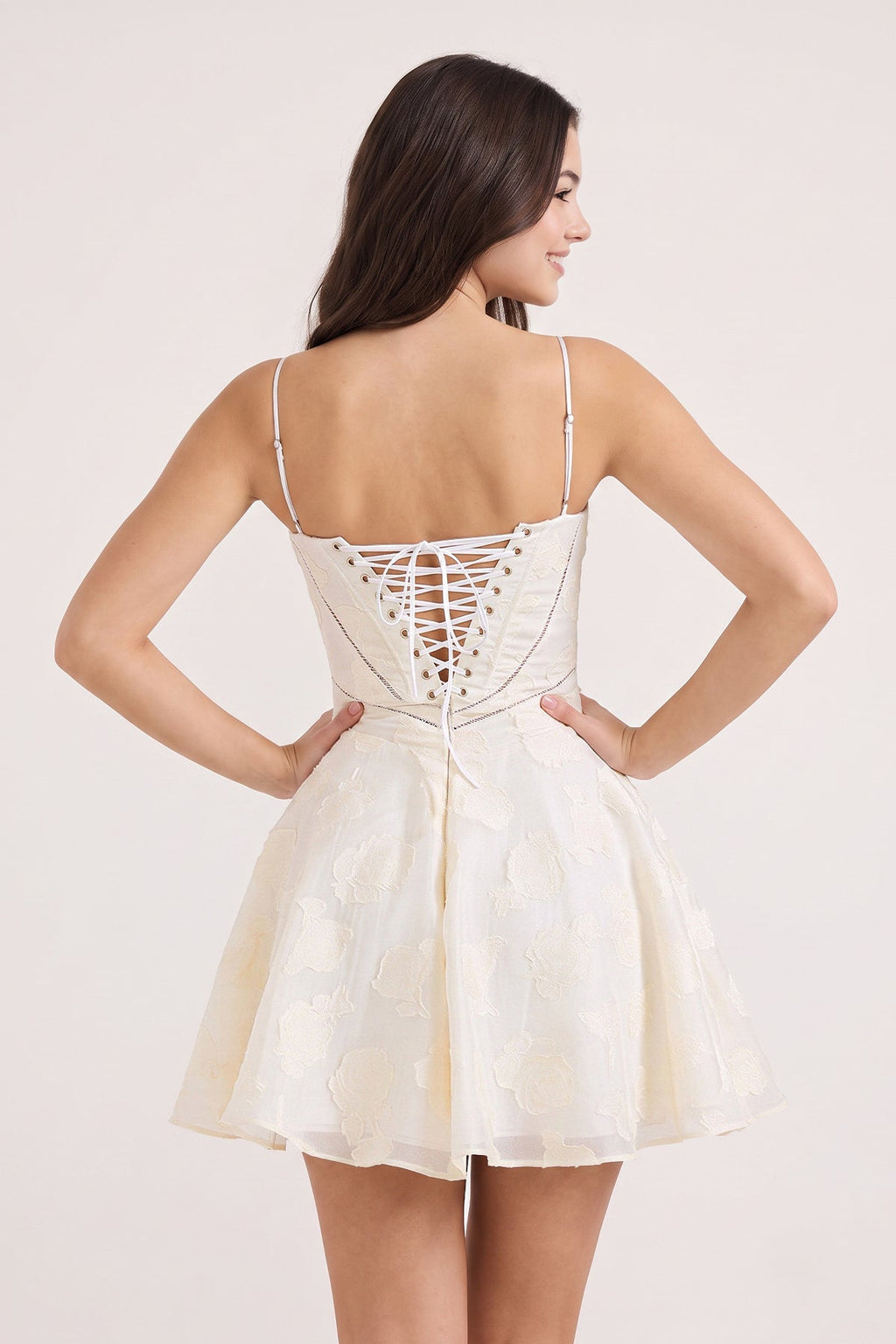 Ivory Spaghetti Straps Chiffon Jacquard A-Line Homecoming Dress