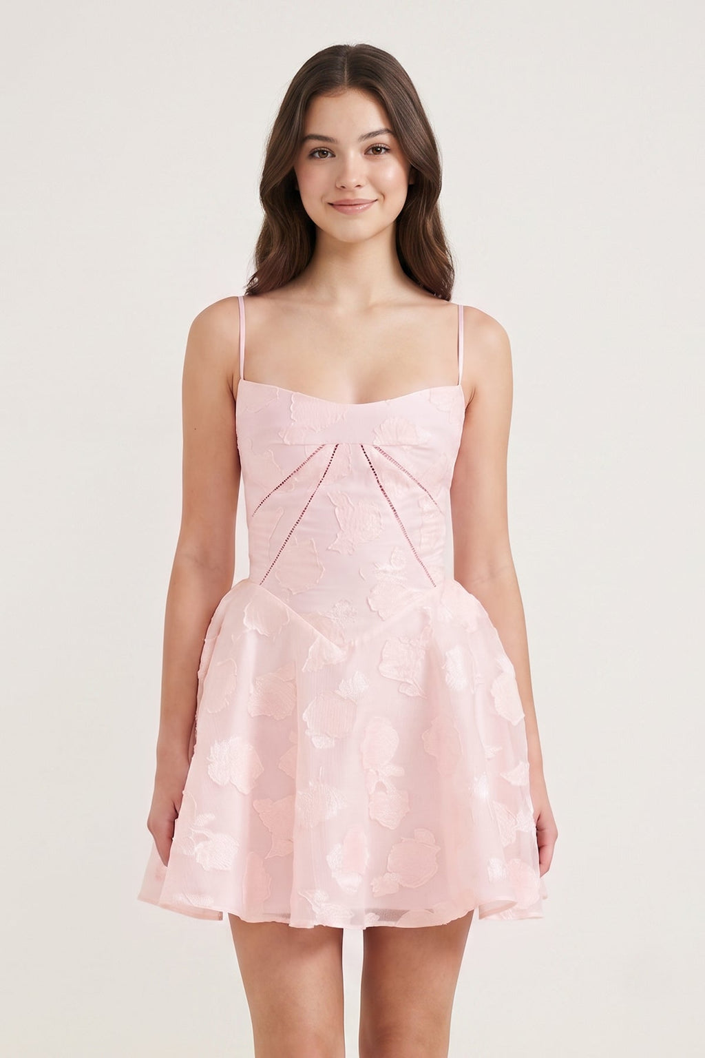 Ivory Spaghetti Straps Chiffon Jacquard A-Line Homecoming Dress