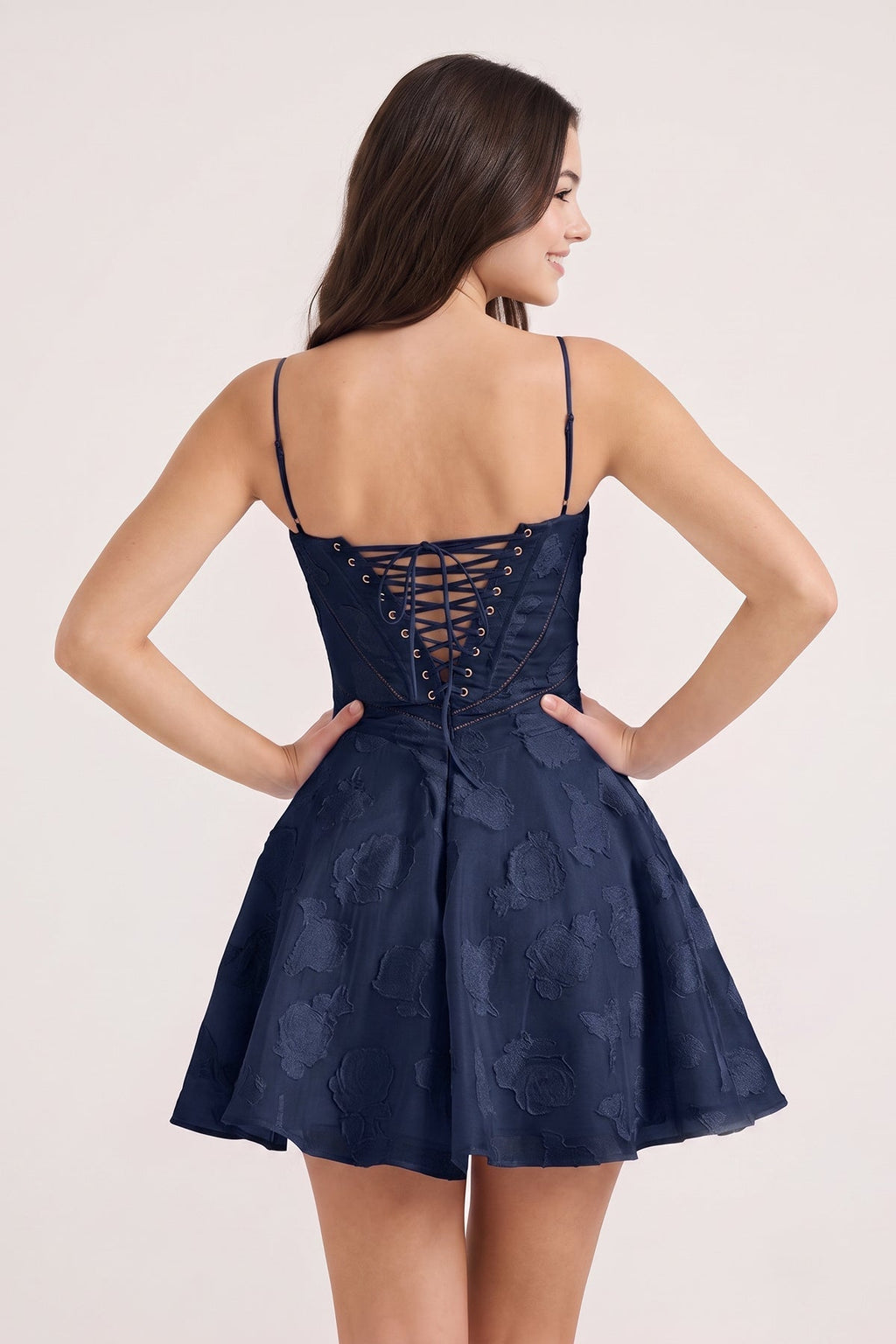 Ivory Spaghetti Straps Chiffon Jacquard A-Line Homecoming Dress