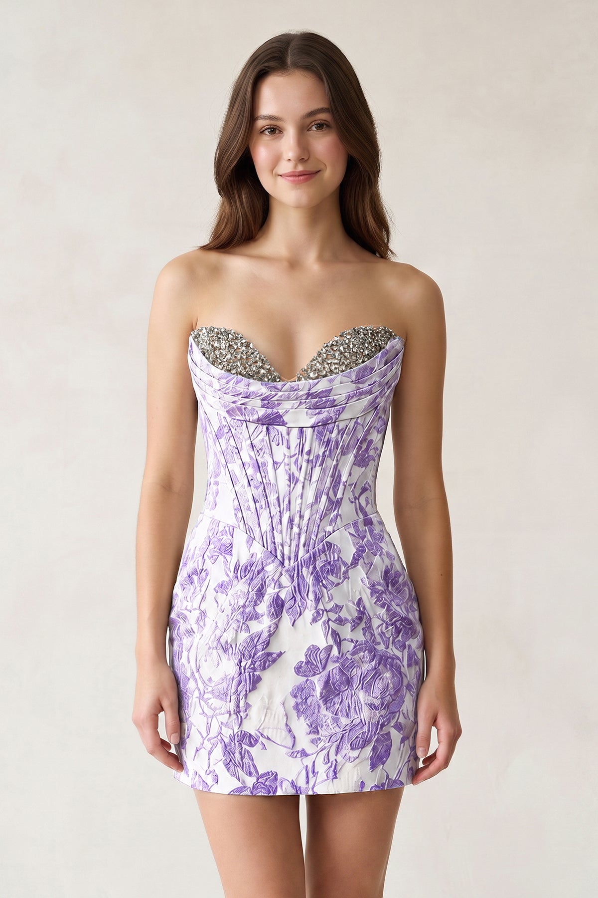 Blue Sweetheart Jacquard Sheath Corset Homecoming Dress