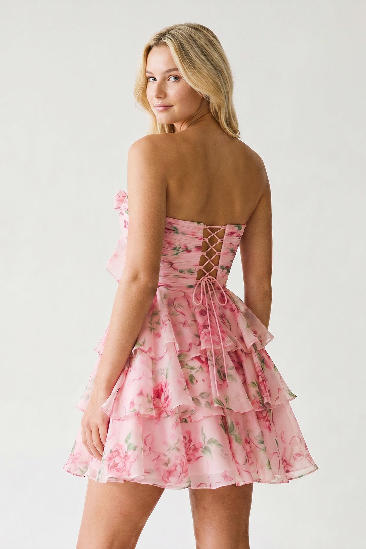 Leopard A-Line Sweetheart Floral Printed Chiffon Ruffles Homecoming Dress