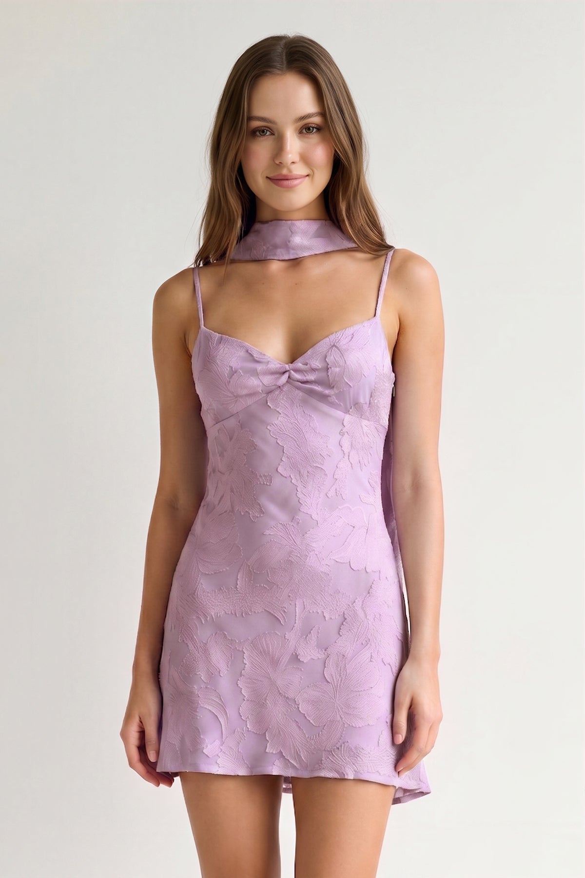 Red Jacquard Chiffon Cami Straps Sheath Homecoming Dress with Scarf