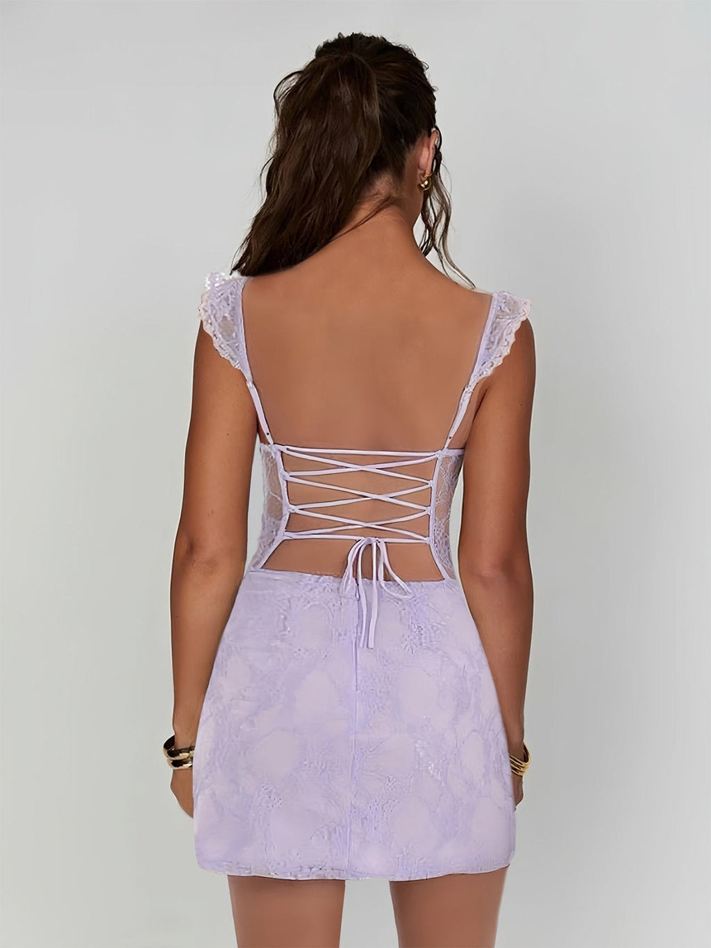 Lilac Sheath Scoop Neck Lace Short Homecoming Dress With Slit